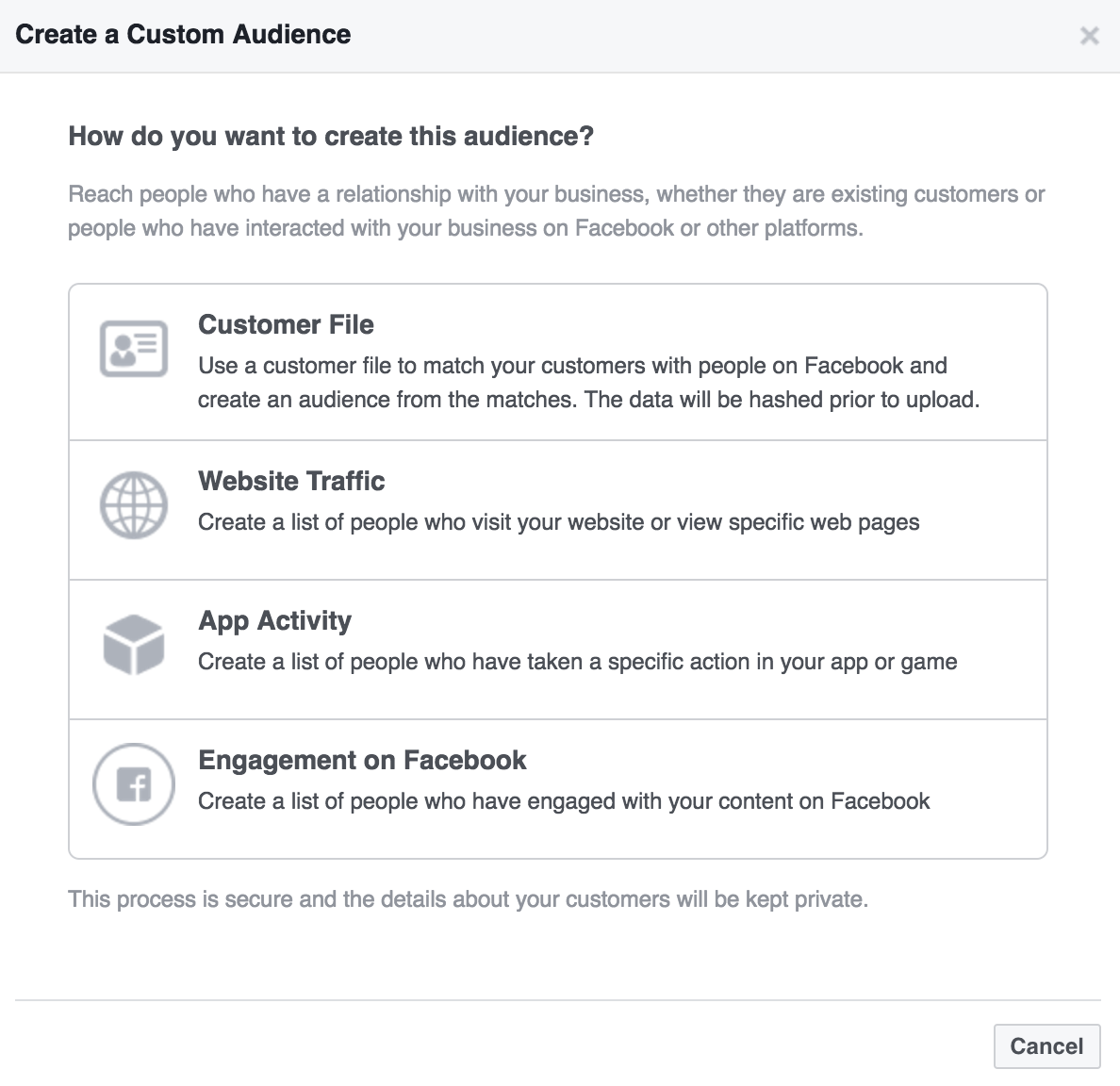 Facebook create a custom audience img